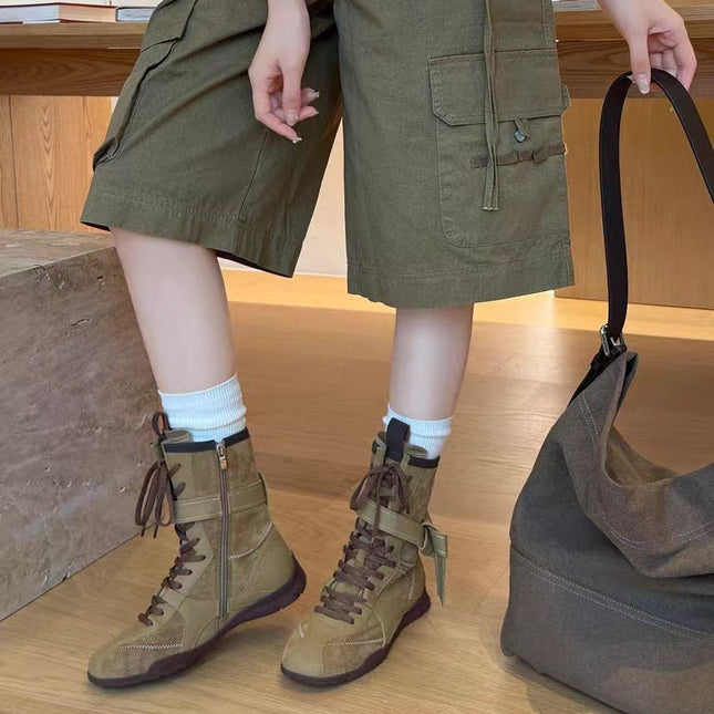 Celebrity-Style Retro Boxing Boots, Melard Flat-Soled Height-Increasing 2025 New Genuine Leather Women's Boots, Wasteland Style for Autumn and Winter