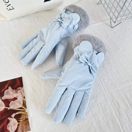 Women's Winter Outdoor Cycling Gloves Fleece-Lined to Heattech Electric Vehicle Waterproof Touch Screen Cute Cotton Gloves Windproof Skiing