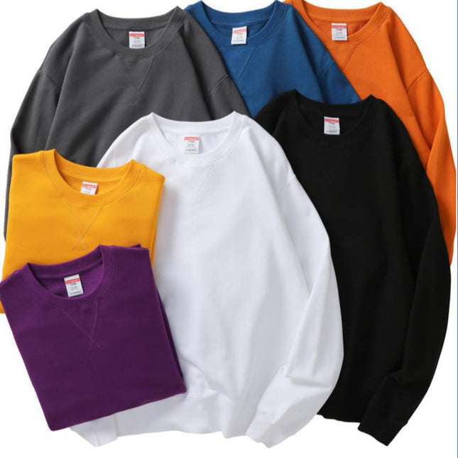 Men's Autumn AG380 g Cotton Heavy Loop Crewneck Men's Sweater Inverted Triangle Solid Color Printed Men's Fashion Brand