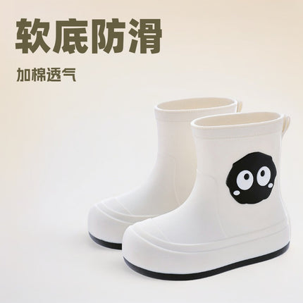Japanese Style Cute Parent-Child Non-Slip Cute Black Coal Ball Rain Boots Soft Bottom Wading Cotton Breathable Fashionable All-Match Shoes