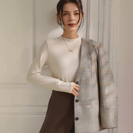Slim-Fitting Tops, Slim-Fitting Round Neck Solid Color Spring and Autumn Inner Layering Shirts, Women's Suits, Long Sleeves