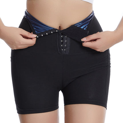 Sweat Pants European and American Plus Size Women's Yoga Tummy Control Waist Trainer Sweat Pants with Pockets Waist Trainer Running Shapewear Pants