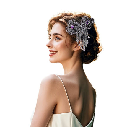 Ness NS68 Crystal Diamond Flower Tassel Hairpin Small Fashion Light Luxury Hair Accessories Gray High-end Simple Accessories