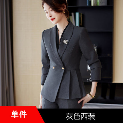 Gray Professional Suit Suit for Women Wholesale Autumn and Winter Temperament Slim Hotel Front Desk Workwear Jewelry Store Work Clothes for Women
