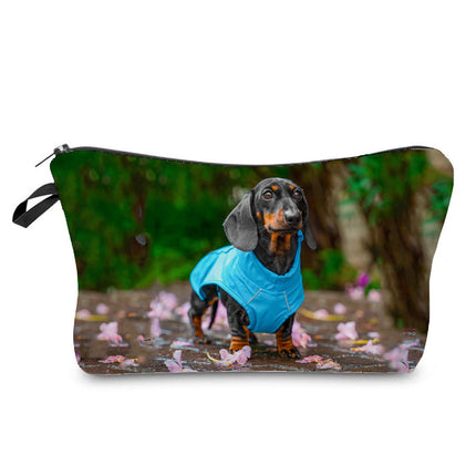 Trendy new sausage dog printed cosmetic bag cute animal cosmetics storage bag large capacity wash bag