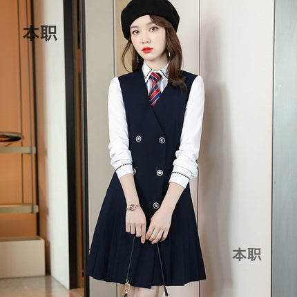 【Fashionable Pleated Skirt】Blue Dress for Women Autumn 2026 New Style Unique Design Korean Version Suspender Dress