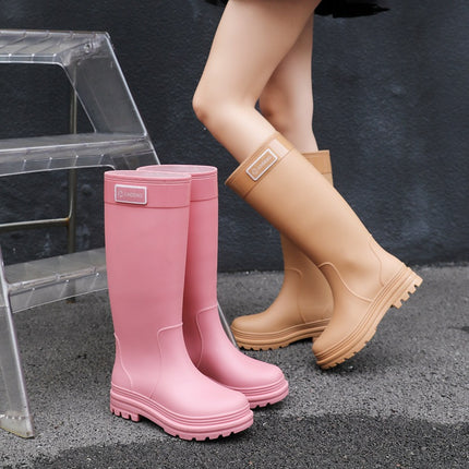 New High-Top Rain Boots for Women, Fashionable Outdoor Fishing Water Shoes, Waterproof and Non-Slip Long-Tube Rubber Shoes, Camping Work Rain Boots