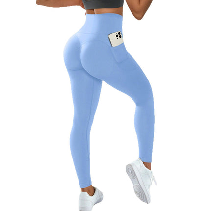 Mu Yao Cross-Border Solid Color Yoga Pants, Naked-Feel Pocket Pants, Running, Cycling, Sports, Fitness, Butt-Lifting Yoga Leggings for Women