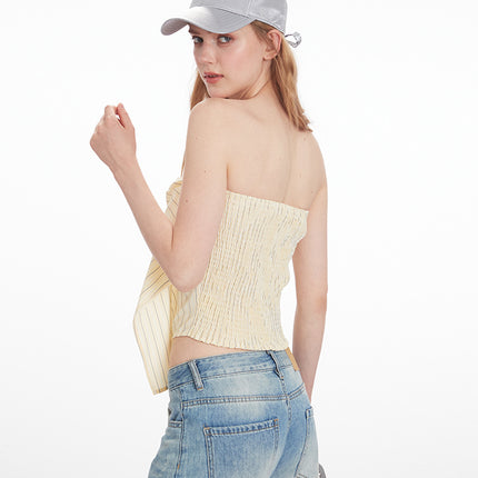 Heyhenry American High-End Bow Tube Top Strapless Vest for Women Summer Sexy Short Suspender Top
