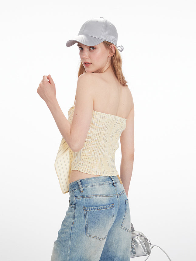 Heyhenry American High-End Bow Tube Top Strapless Vest for Women Summer Sexy Short Suspender Top