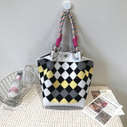 Handbag black, gray and yellow small rhombus