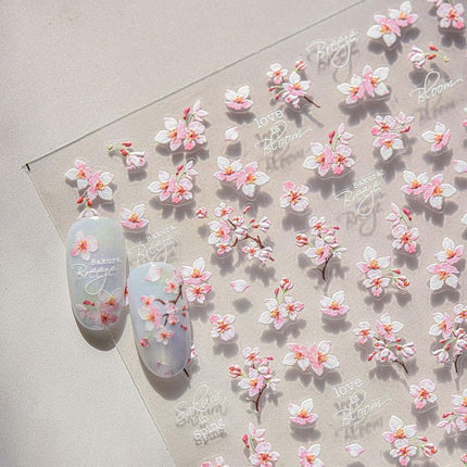 Spring Cherry Blossom Nail Stickers New Embossed 5D Three-Dimensional Japanese Style Internet Celebrity Ins Flower Nail Sticker Decorations