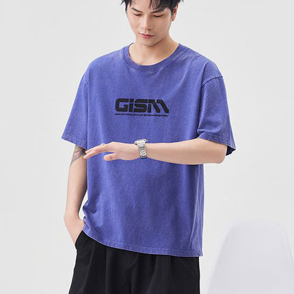 2025 Summer Heavy Letter Printed Short-Sleeved T-Shirt Men's Trendy Brand Ins Loose Casual Pure Cotton Round Neck Half-Sleeved T-Shirt