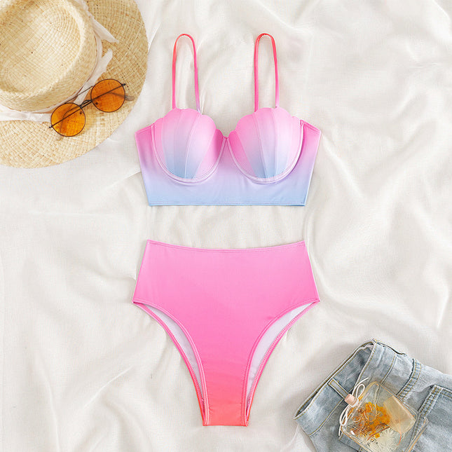 New Foreign Trade Bikini Sexy Underwire Push-Up High-Waisted Split Swimsuit Women's Cross-Border Bikini European and American Swimwear