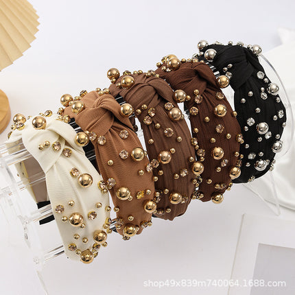 French Pearl Hair Band New Diamond-encrusted Fashion Hair Band Women's Temperament Color Full Diamond Joker Multicolor Hair Accessories Wholesale