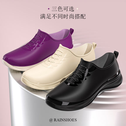 Fashionable Rain Boots for Women, Spring and Autumn Short-Tube Waterproof Shoes for Outer Wear, Non-Slip Kitchen Work Plus Velvet Warm Rain Boots Cross-Border