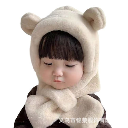 Baby Hat and Scarf Integrated Autumn and Winter Boys and Girls Cute Super Cute fleece-lined Baby Outgoing Windproof Ear Protection Hat