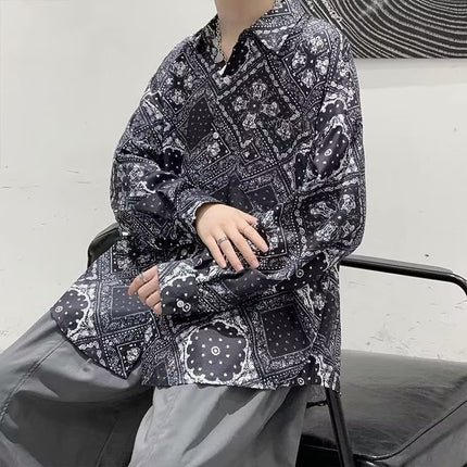 2023 New Cashew Flower Shirt Men's Autumn Loose Fashionable New Style Hong Kong Style All-match Casual Long-sleeved Shirt Jacket