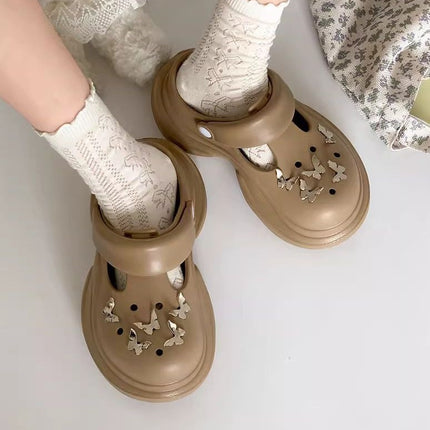 Explosive Wear-resistant Butterfly Accessories eva Summer Women's Baotou Slippers Simple Quick-drying Wear-resistant Non-slip Lightweight Height-increasing