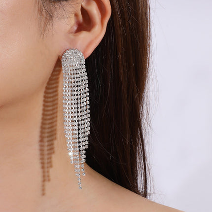 Long Rhinestone Tassel Earrings Simple Tassel Earrings Bridal Wedding Banquet Light Luxury Ladies Earrings European and American Jewelry