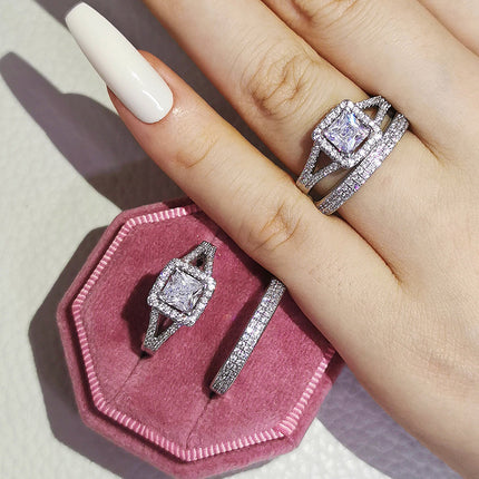 Chinese Valentine's Day Rectangular Full Diamond Wedding Banquet Couple Wedding Ring Combination Ring Ebay Exaggerated R1405-779A
