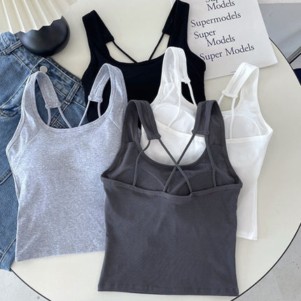 All-In-One Beautiful Back Underwear for Women, Solid Color Inner Camisole with Breast Pads, Hot Girl Wraps Her Breasts and Exposes Her Back and Can Be Worn Outside