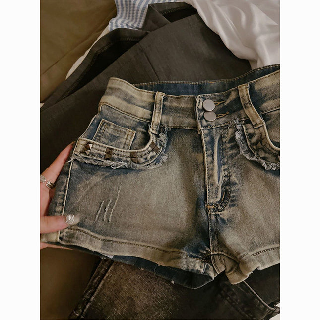 Small American Style Retro Shorts Summer Hot Girl Low-waisted Jeans Women's plus size Slim-fit Slim-fit Hot Pants Shorts