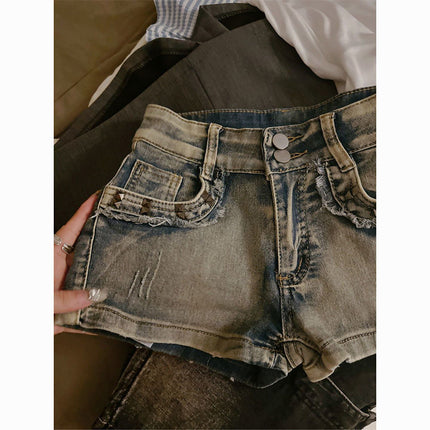 Small American Style Retro Shorts Summer Hot Girl Low-waisted Jeans Women's plus size Slim-fit Slim-fit Hot Pants Shorts