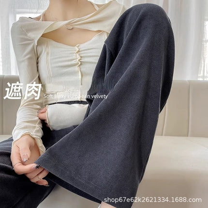 Plus velvet pants children autumn and winter 2024 new this year popular explosions black chenille wide leg pants narrow version straight pants