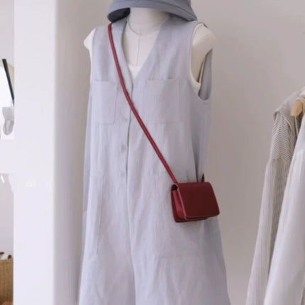 2025 Niche Summer New V Neck Pure Color Button Sleeveless Loose Casual Jumpsuit Shorts Women's Thin Trendy Ins Shorts