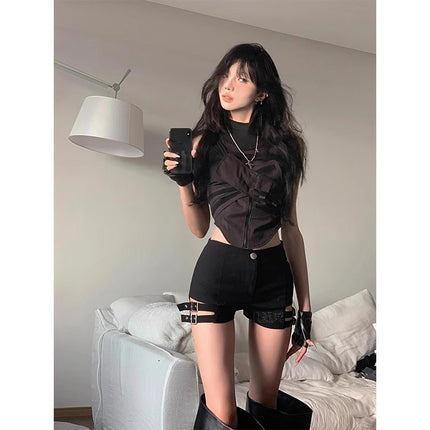 Hot Girl Summer Punk Style Shorts Female Jazz Dance Black Motorcycle High Waist Pole Dance Elastic Hip Hot Pants
