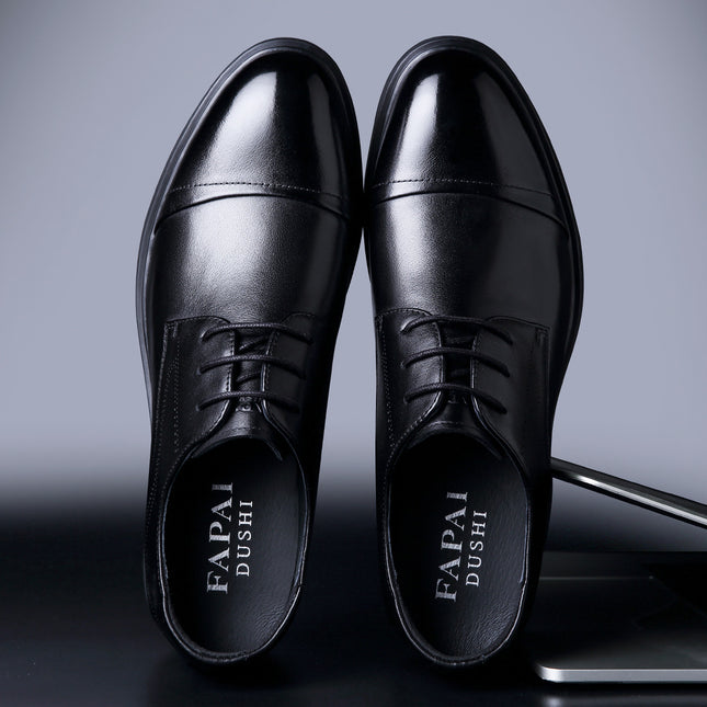2025 New Model Business Formal Leather Shoes with Hidden Height Increase for Men, Made of Top-Layer Cowhide, Wear-Resistant, Non-Slip Derby Shoes in British Style