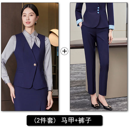 High-End Professional Suit Women's Long-Sleeved New Vest Skirt Bank Manager Business Formal Wear Hotel Front Desk Work Clothes