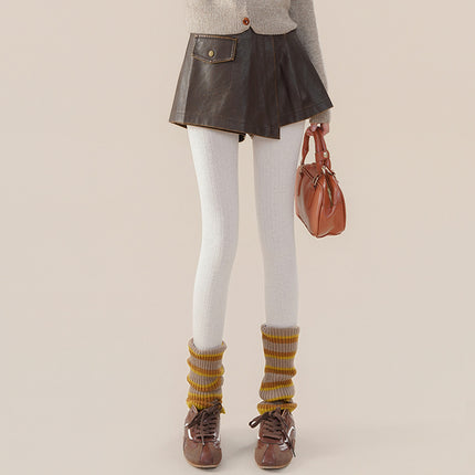 Vintage Twist Leggings for Women, Spring and Autumn New High-Waisted Slimming Japanese Style Leggings, Versatile Cream Style Pantyhose