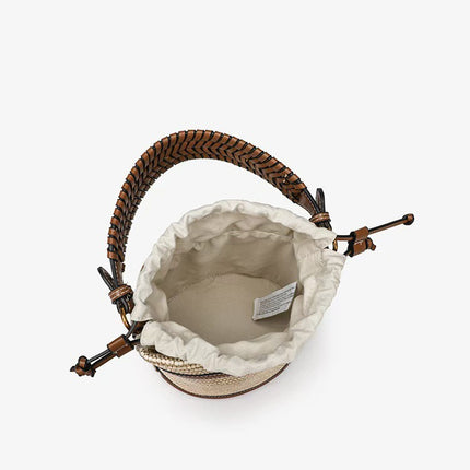 Zr Women's Bag 2025 New Color-Blocked Straw Shoulder Crossbody Bag Beach Outing Handbag Woven Bucket Bag Versatile