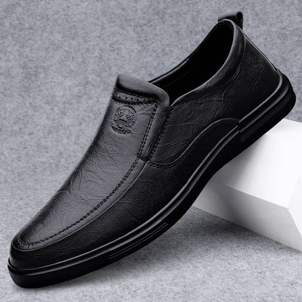 Cross-border plus size Business Casual Leather Shoes Men's Flat Driving Shoes Slip-on Lazy Shoes Middle-aged Four Seasons Cowhide Men's Shoes