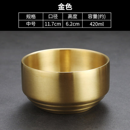 Korean-style Stainless Steel Bowl Rice Bowl Soup Bowl 304 Children's Thickened Small Bowl Anti-scalding Commercial Golden Belt Cover Bowl