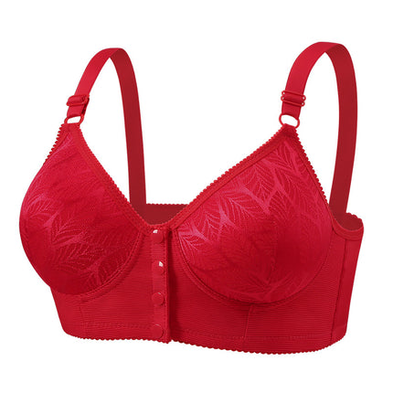 Cross-Border Large Size Middle-Aged Mother's Front Button Bra Push-Up Breathable and Comfortable Breast-Retracting Bra Without Rims
