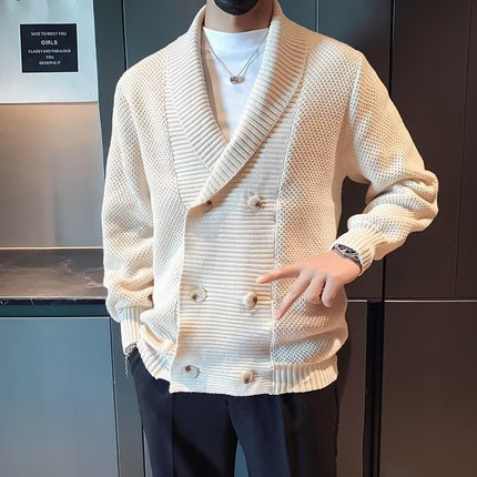 Sweater Men's 2025 Spring & Fall New Business Casual Slim Knitted Cardigan Green Fruit Collar Design Trendyy Youth Jacket