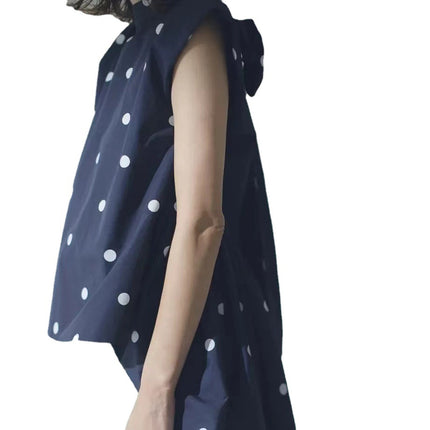 2023 New Japanese Polo Dot Irregular Back Bow Lace Short Sleeve Shirt