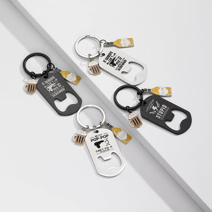 Cross-border Stainless Steel Engraving Metal Keychain Bottle Opener Wine Glass Wine Bottle Birthday Christmas Father's Day Gift