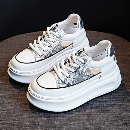Thick-Soled Genuine Leather Hollow-Out Sneakers for Women, 2026 Summer New Arrivals, Height-Increasing Mesh Breathable Sports Casual Sandals