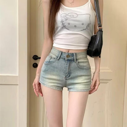 American Hot Girl Outer Wear Hot Pants Jeans Women's Summer New High-Waisted Distressed Slim Straight Pants Shorts Hot Pants