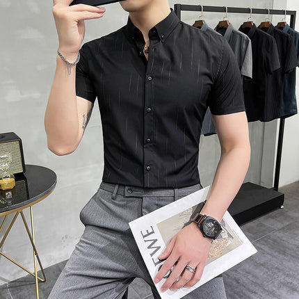 Foreign trade wholesale new men's meteor shower printing short sleeve shirt slim fashion British business casual shirt