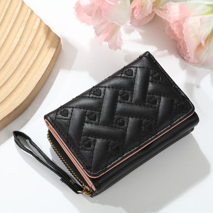 Cross-Border New Women's Short Wallet Simple Embroidered Heart Pu 70% off Card Holder Multi-Card Slot Wallet All-In-One Bag