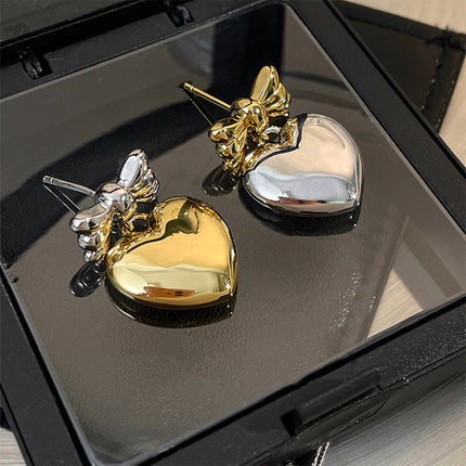 French Retro Love Color Contrast Bowknot Earrings Niche Design High-grade Light Luxury Earrings Commuter All-match New Women