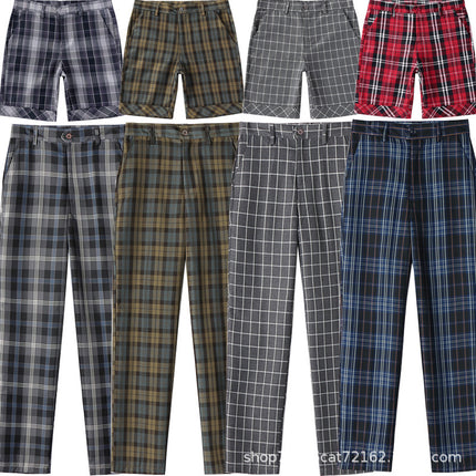 Factory Direct Sales Special Price Men's and Women's Plaid Trousers High-Waisted Student Trousers Evening Matte Gray Small Grids Olive Grids Class Uniform