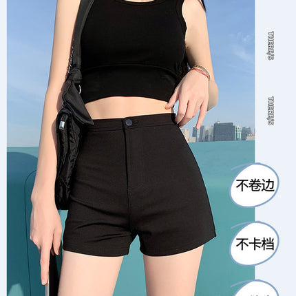 Summer High-Waisted Slimming Outerwear Hot Girl Elastic Hot Pants 2024 Ultra-Short Women's Slim Fit Black New Style