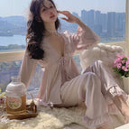 Forged silk three-piece set-pink purple jiangnan yanyu style / M