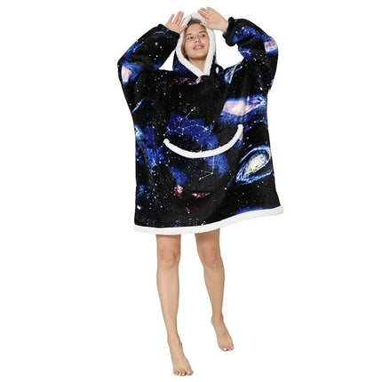 Parent-Child Composite Cold-Proof Clothing Lazy Tv Blanket Thickened Home Wear Outdoor Mid-Length Pajamas Flannel Robe